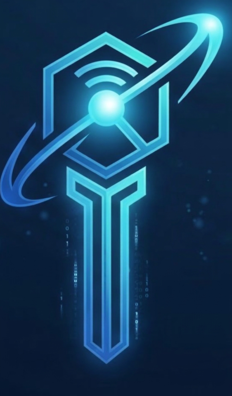 The Scepterix scepter: a hexagonal crown around a glowing core, circled by a comet-like orbit ring.